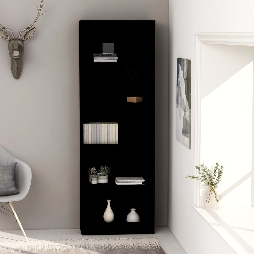 Libreria a 5 Ripiani Nera 60x24x175 cm in Truciolato 800883