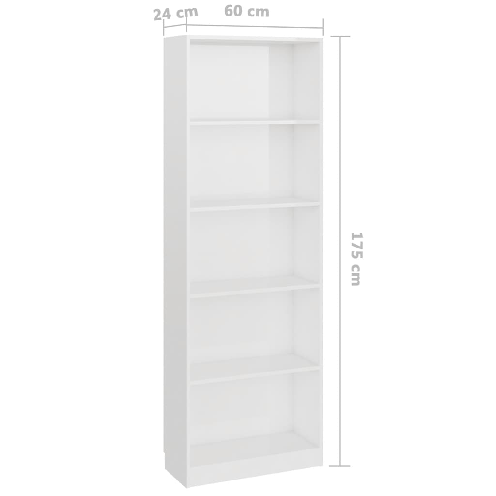 Libreria a 5 Ripiani Bianco Lucido 60x24x175 cm in Truciolato cod mxl 12204