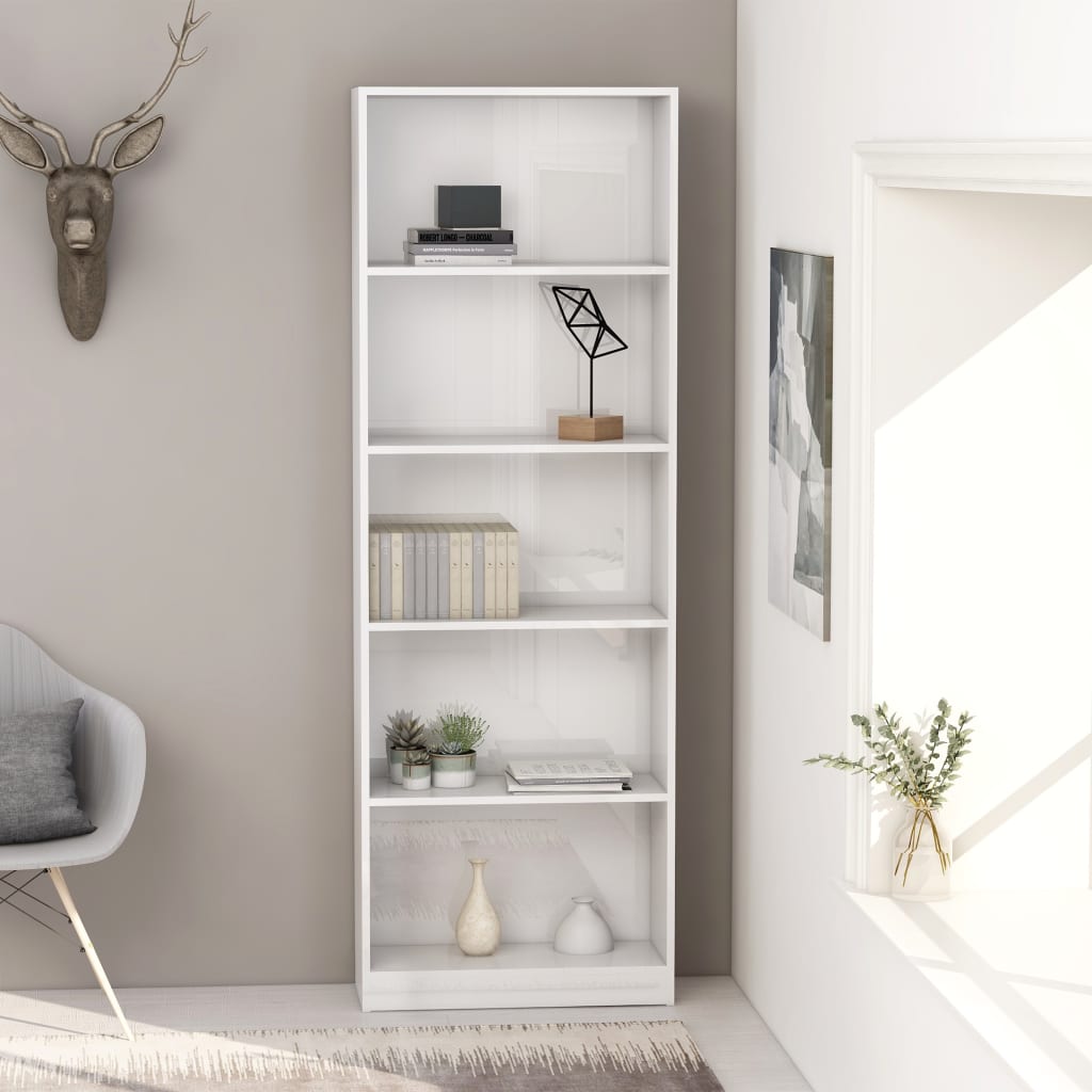 Libreria a 5 Ripiani Bianco Lucido 60x24x175 cm in Truciolato cod mxl 12204