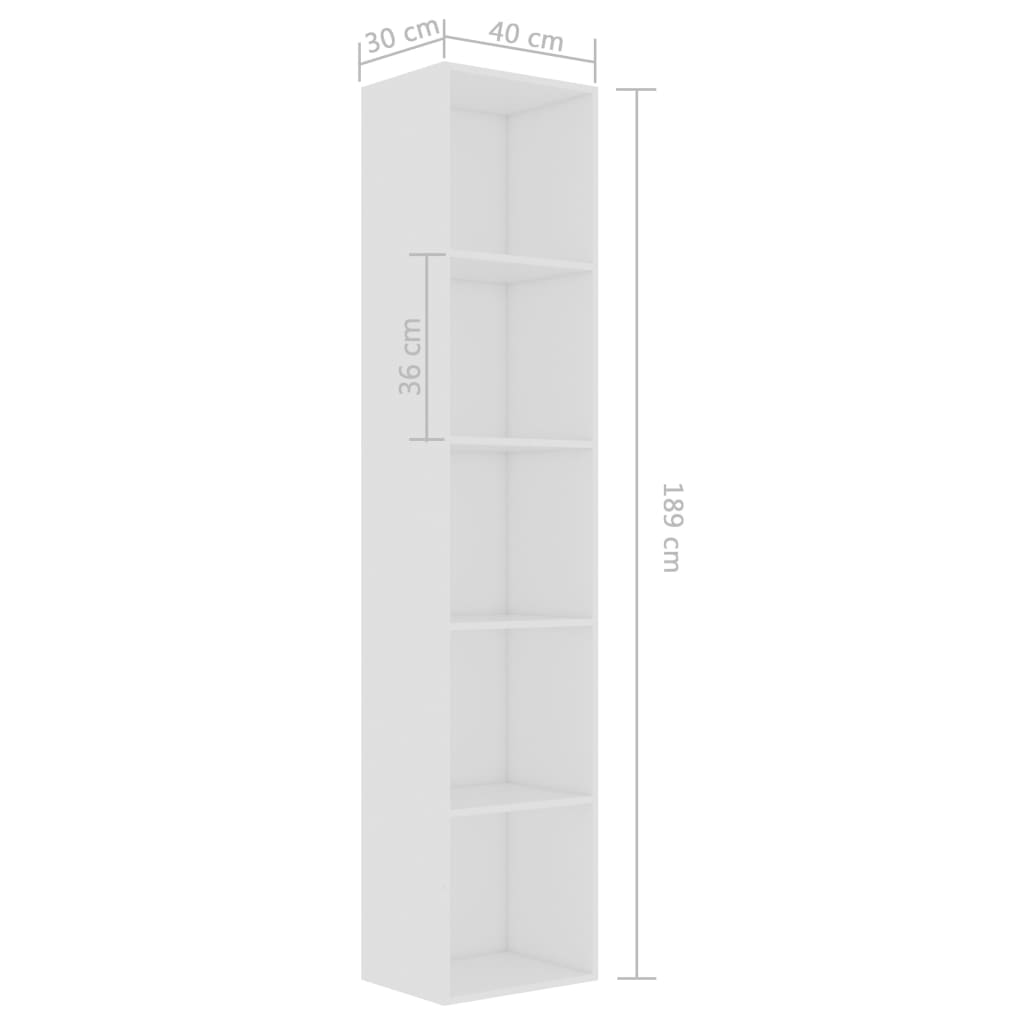 Libreria Bianca 40x30x189 cm in Legno Multistrato 800954