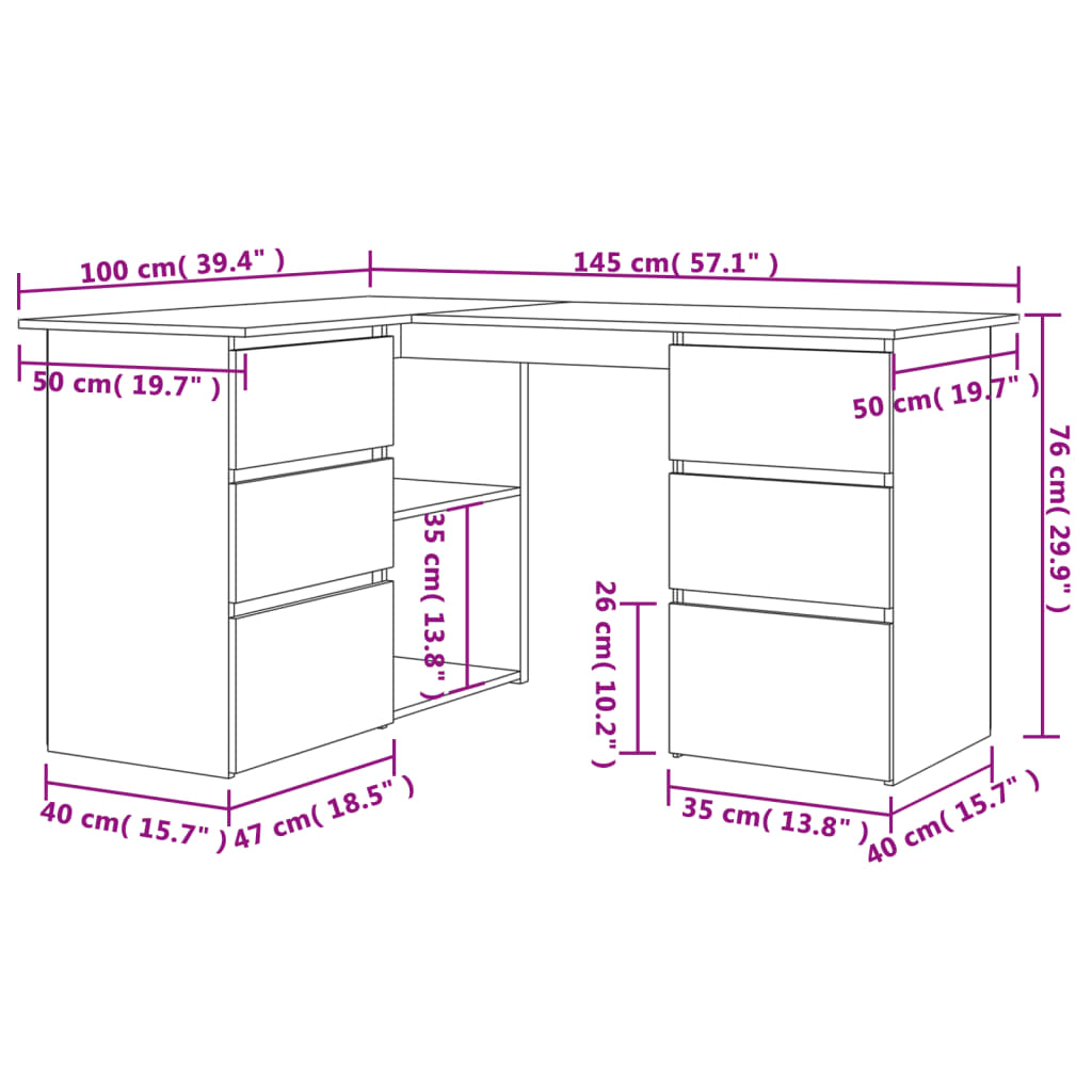 Scrivania ad Angolo Bianca 145x100x76 cm in Legno Multistrato 801089