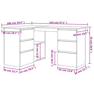 Scrivania ad Angolo Bianca 145x100x76 cm in Legno Multistrato 801089