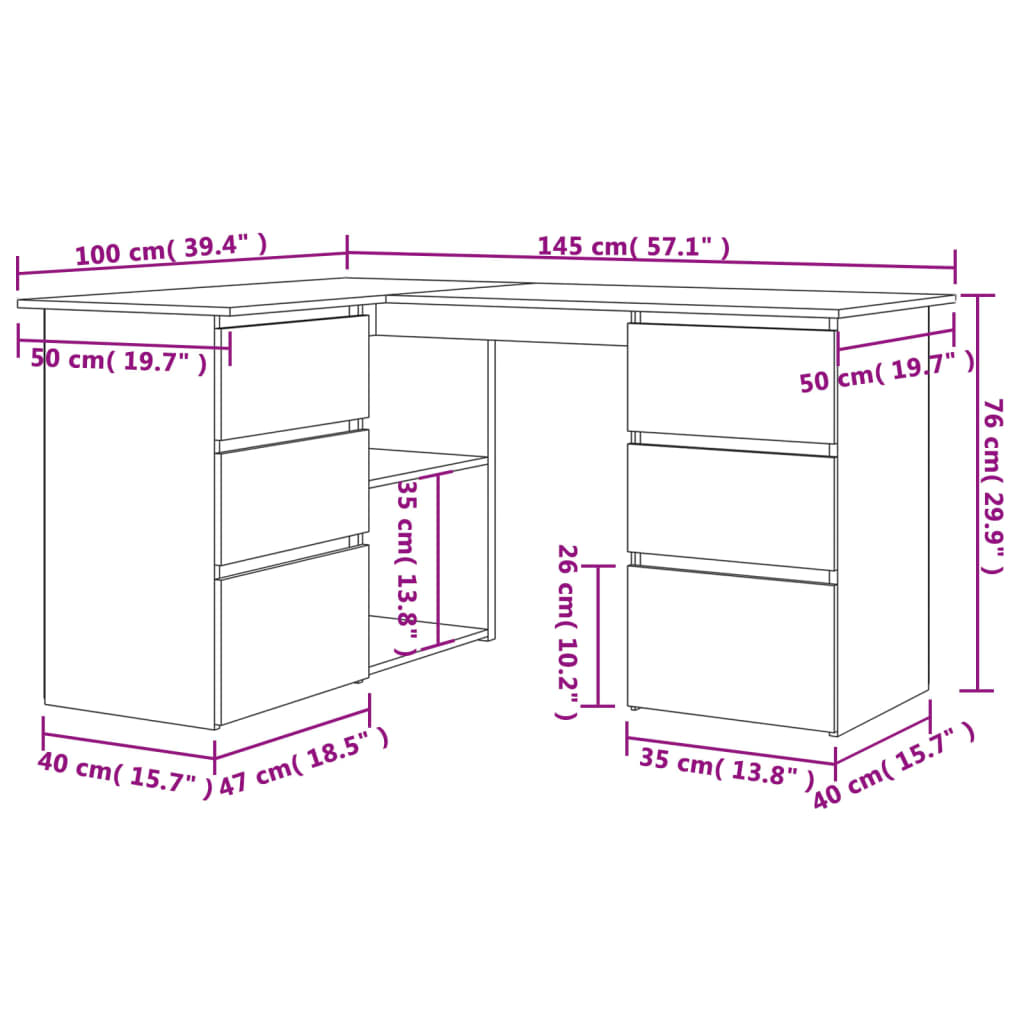 Scrivania ad Angolo Nera 145x100x76 cm in Legno Multistrato 801090