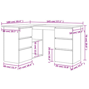 Scrivania ad Angolo Nera 145x100x76 cm in Legno Multistrato 801090