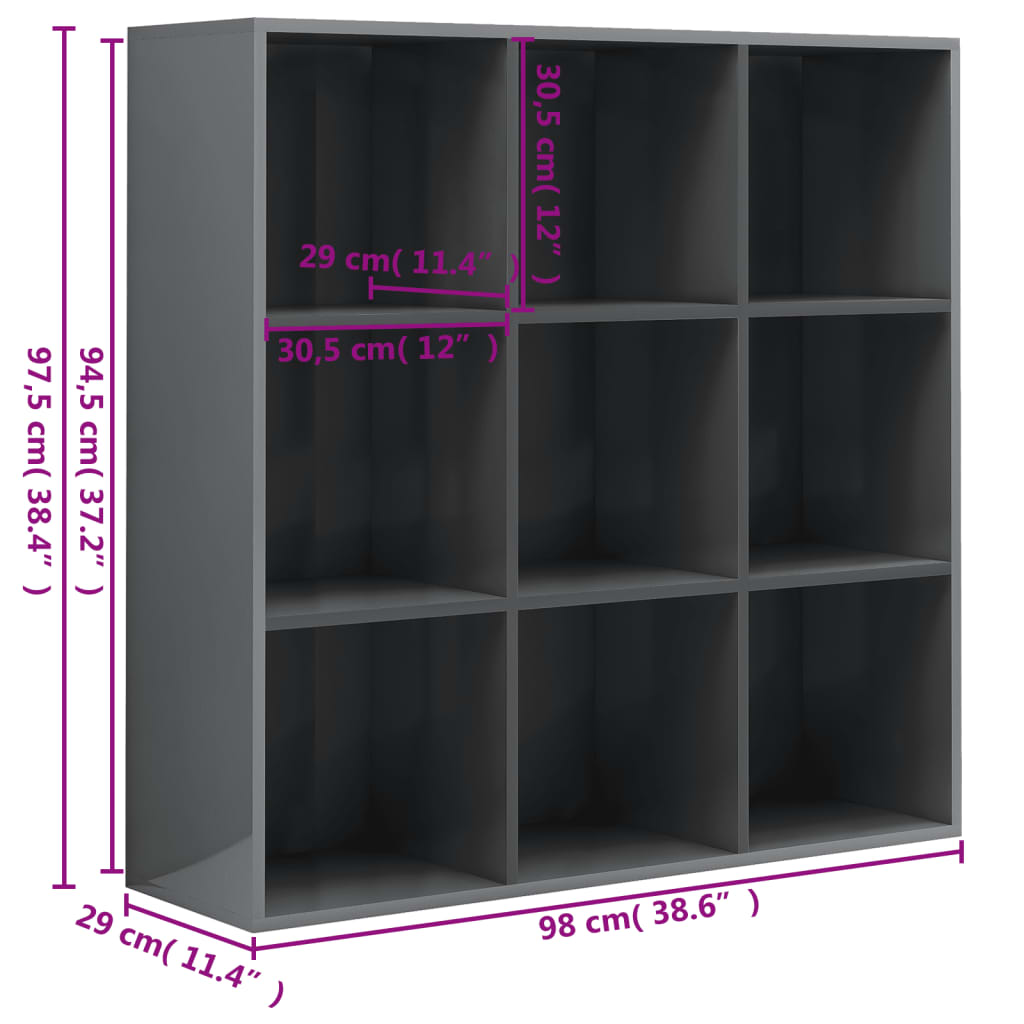 Libreria Grigio Lucido 98x30x98 cm in Legno Multistrato 801133