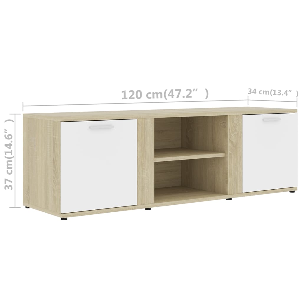 Mobile Porta TV Bianco e Rovere Sonoma 120x34x37 cm Truciolato cod mxl 65637