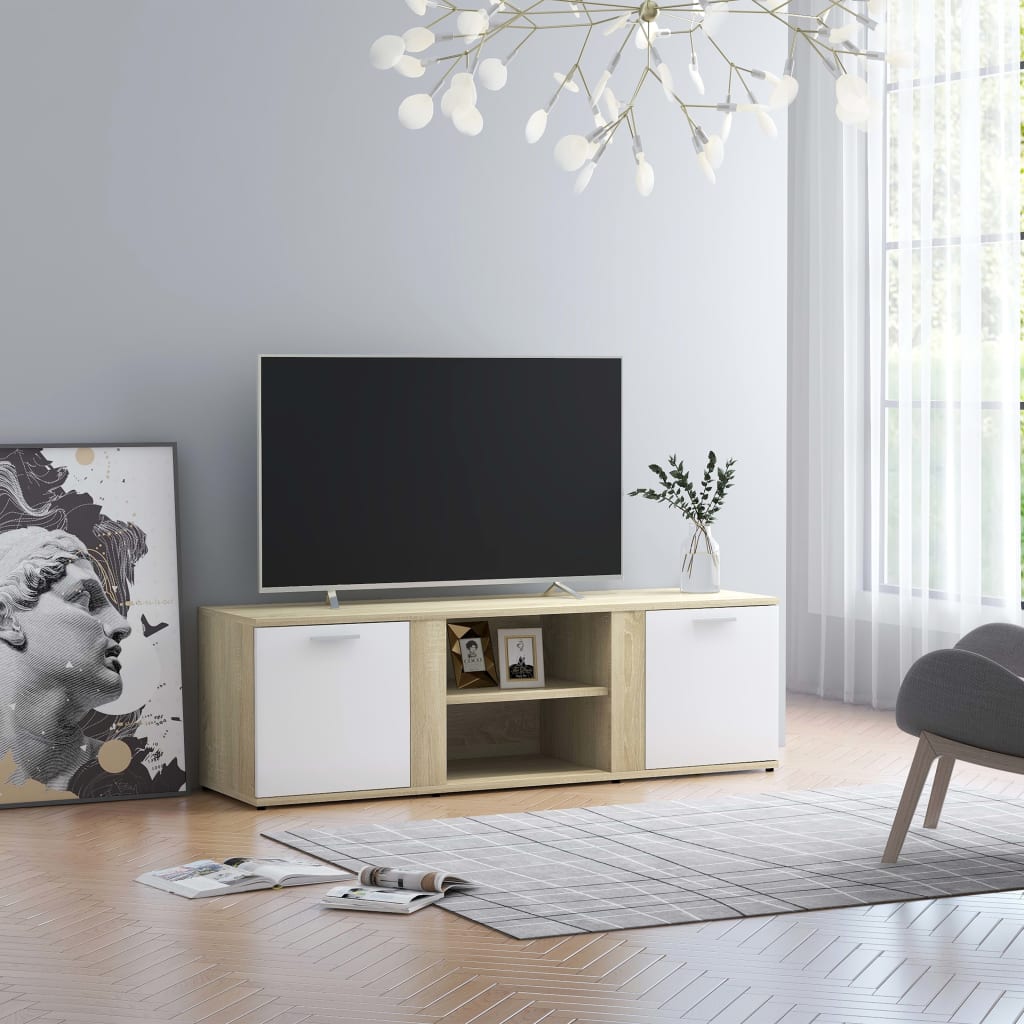 Mobile Porta TV Bianco e Rovere Sonoma 120x34x37 cm Truciolato cod mxl 65637