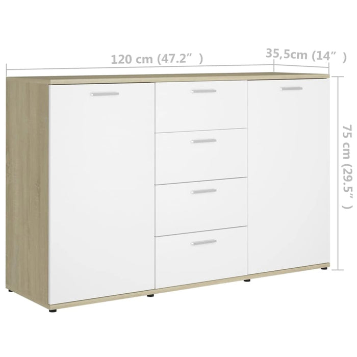 Credenza Bianca e Rovere Sonoma 120x35,5x75 cm in Truciolato cod 11498