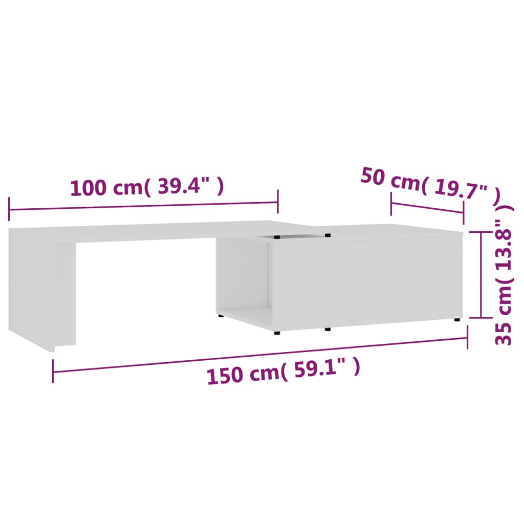 Tavolino da Salotto Bianco 150x50x35 cm in Legno Multistrato cod mxl 29746