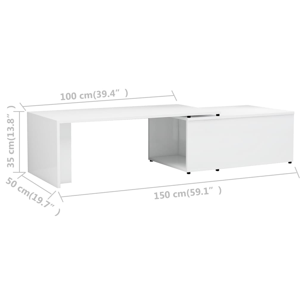 Tavolino da Caffè Bianco Lucido 150x50x35 cm in Truciolato cod mxl 13588