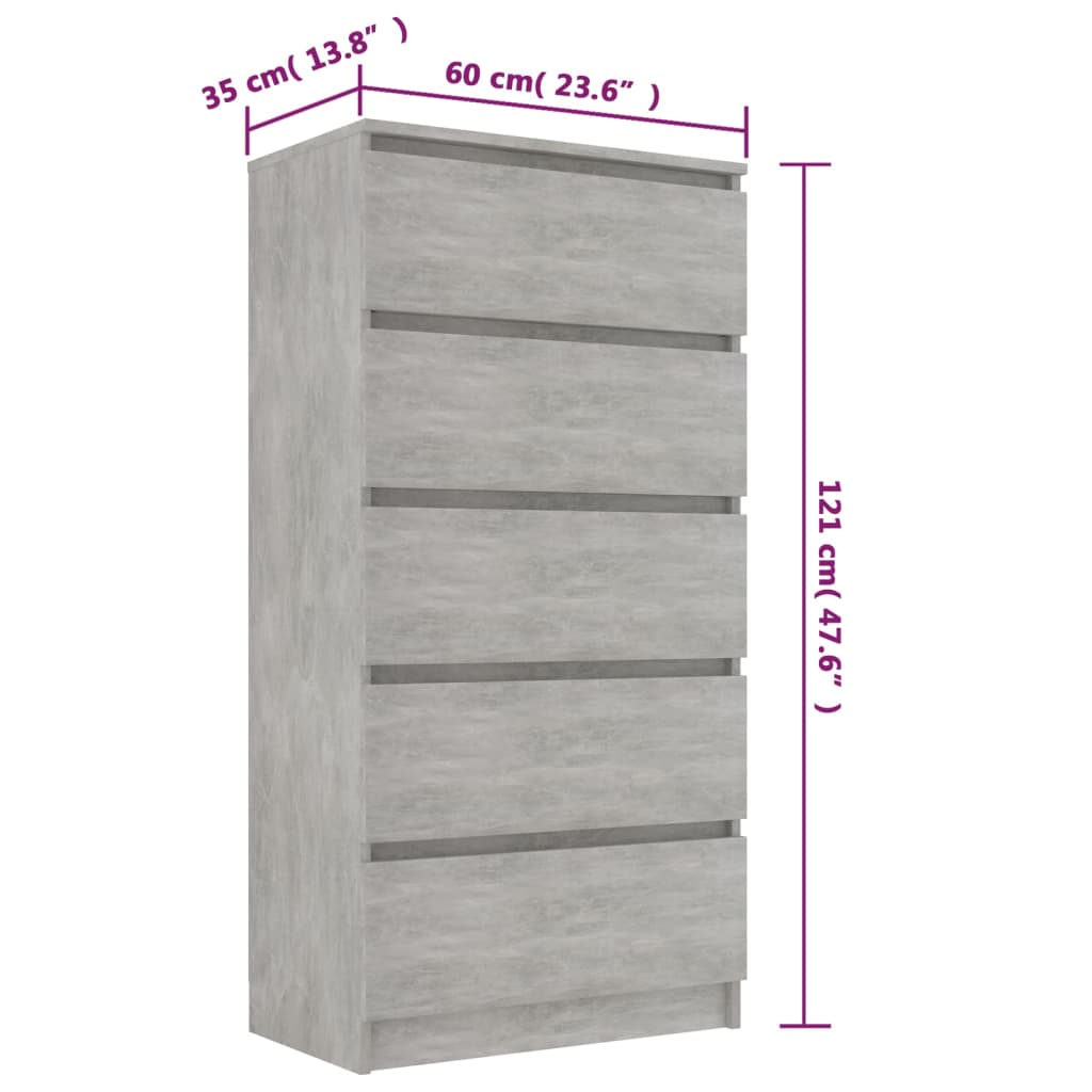 Credenza con Cassetti Grigio Cemento 60x35x121 cm in Truciolato cod mxl 64348