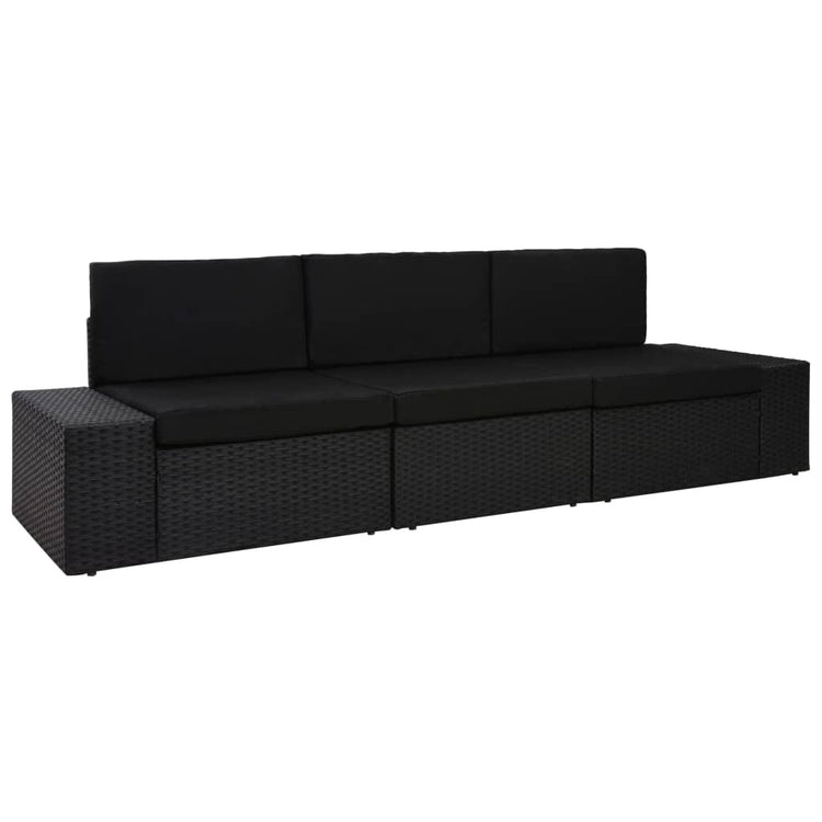 Divano Modulare a 3 Posti in Polyrattan Nero cod mxl 63741