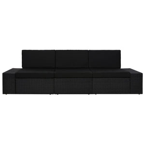 Divano Modulare a 3 Posti in Polyrattan Nero cod mxl 63741