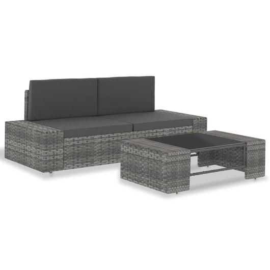 Set Divani da Giardino 3 pz in Polyrattan Grigio cod mxl 63750