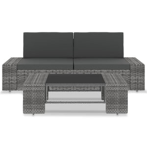 Set Divani da Giardino 3 pz in Polyrattan Grigio cod mxl 63750