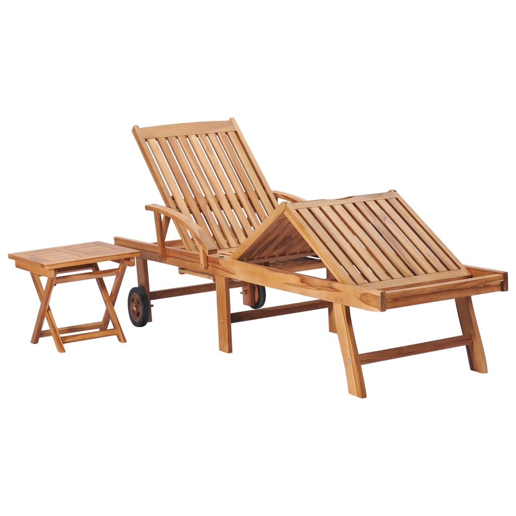 Lettini Prendisole 2 pz con Tavolo in Legno Massello di Teak cod mxl 45548