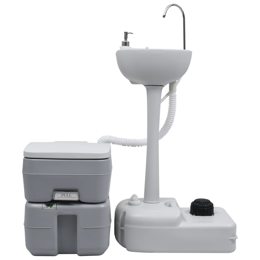 Set WC Portatile da Campeggio e Lavandino con Supporto Grigio cod mxl 75864