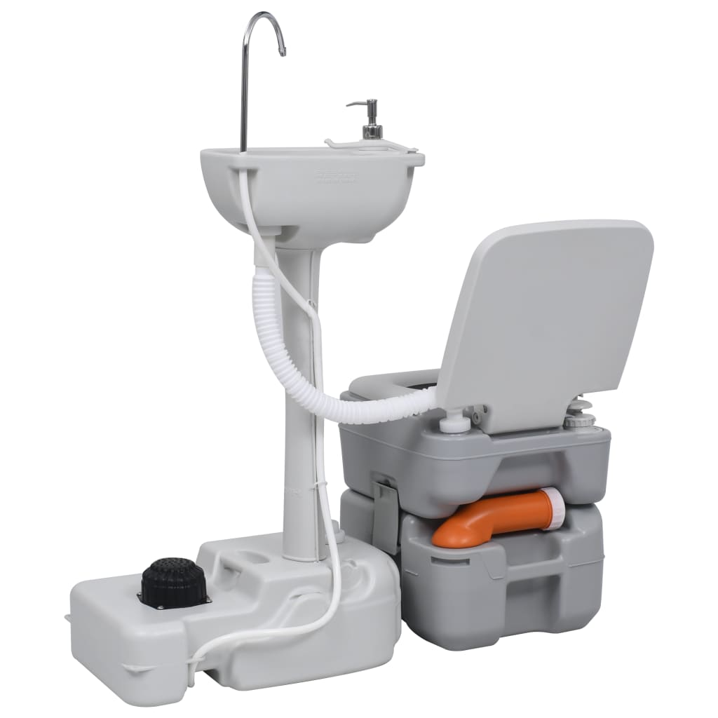 Set WC Portatile da Campeggio e Lavandino con Supporto Grigio cod mxl 75864