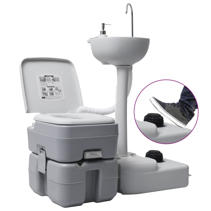 Set WC Portatile da Campeggio e Lavandino con Supporto Grigio cod mxl 75864