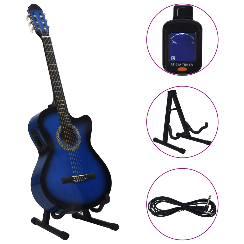 Set Chitarra Western 12 pz con Equalizzatore e 6 Corde Blu   