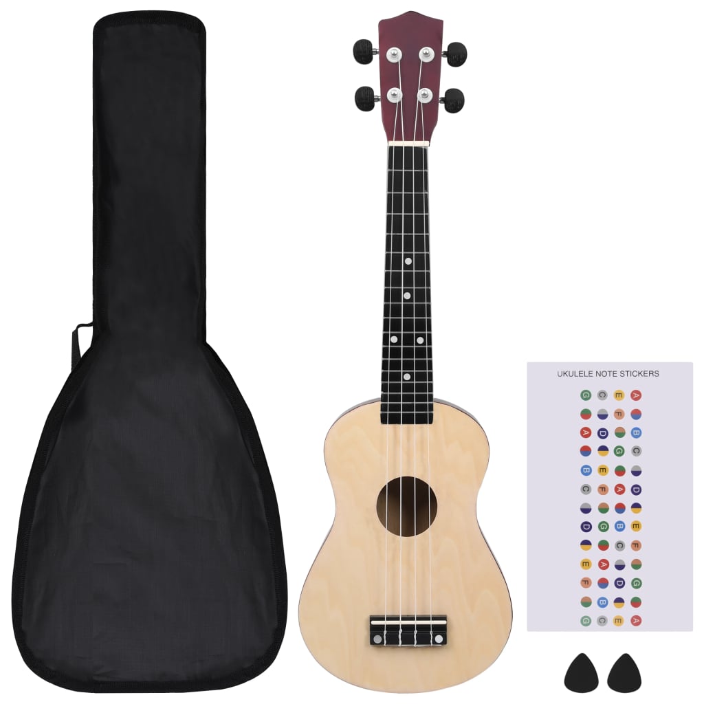 Set Ukulele Soprano con Borsa per Bambini Legno Chiaro 23"