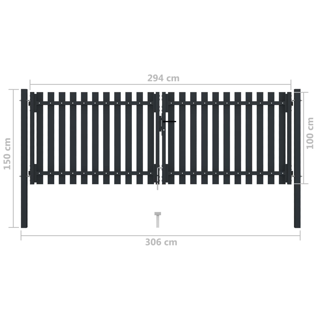 Cancello per Recinzione Doppio in Acciaio 306x150 cm Antracite 146351