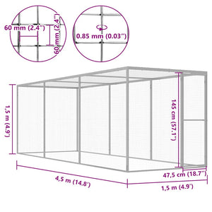 Gabbia per Gatti 4,5x1,5x1,5 m in Acciaio Zincato 146358