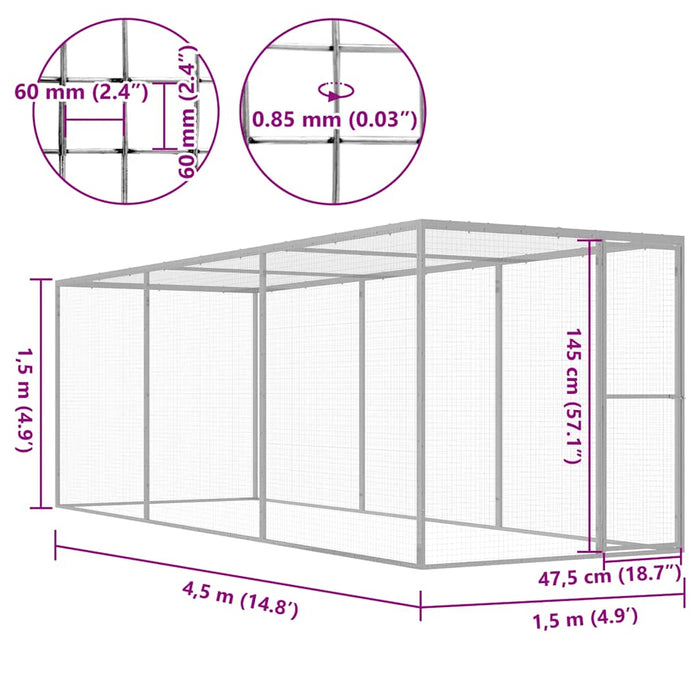 Gabbia per Gatti 4,5x1,5x1,5 m in Acciaio Zincato 146358