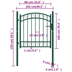 Cancello per Recinzione ad Arco in Acciaio 100x100 cm Verde cod mxl 49654