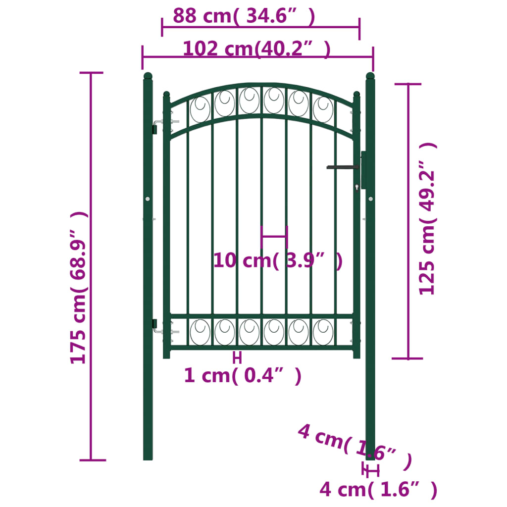 Cancello per Recinzione ad Arco in Acciaio 100x125 cm Verde cod mxl 50665