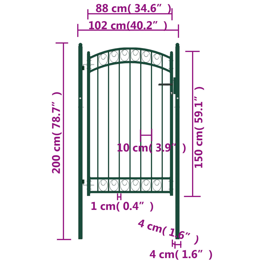 Cancello per Recinzione ad Arco in Acciaio 100x150 cm Verde