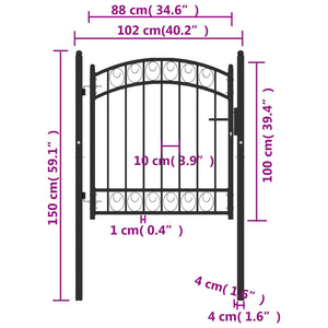 Cancello per Recinzione ad Arco in Acciaio 100x100 cm Nero cod mxl 42655