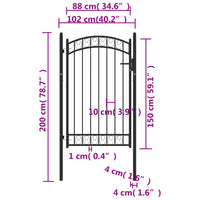 Cancello per Recinzione ad Arco in Acciaio 100x150 cm Nero