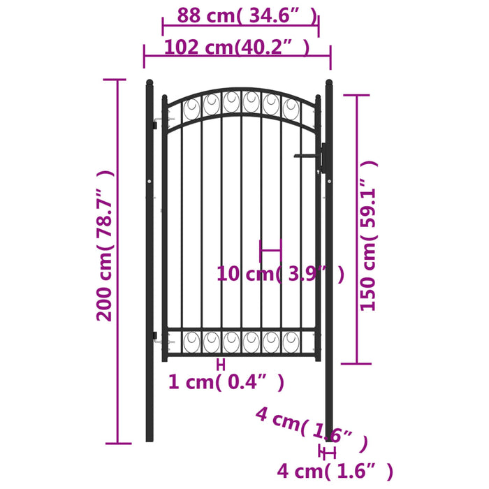 Cancello per Recinzione ad Arco in Acciaio 100x150 cm Nero