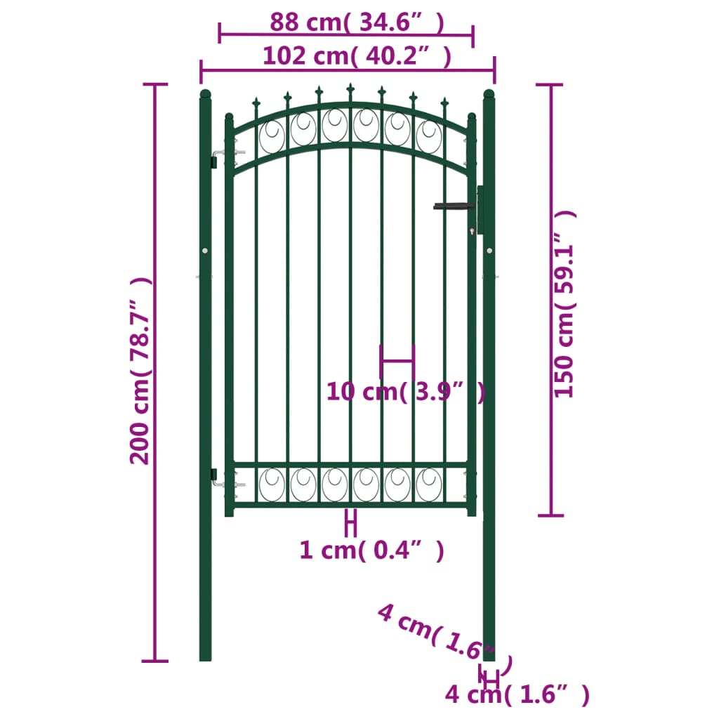 Cancello per Recinzione con Punte in Acciaio 100x150 cm Verde 146375