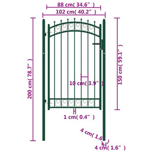 Cancello per Recinzione con Punte in Acciaio 100x150 cm Verde 146375