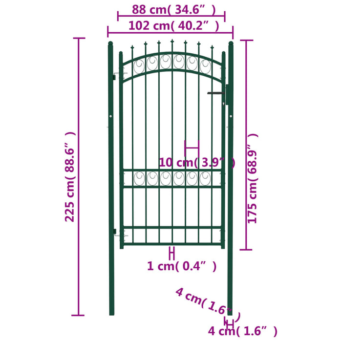 Cancello per Recinzione con Punte in Acciaio 100x175 cm Verde cod mxl 33002