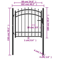 Cancello per Recinzione con Punte in Acciaio 100x100 cm Nero cod mxl 43192