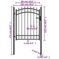 Cancello per Recinzione con Punte in Acciaio 100x125 cm Nero cod mxl 46128