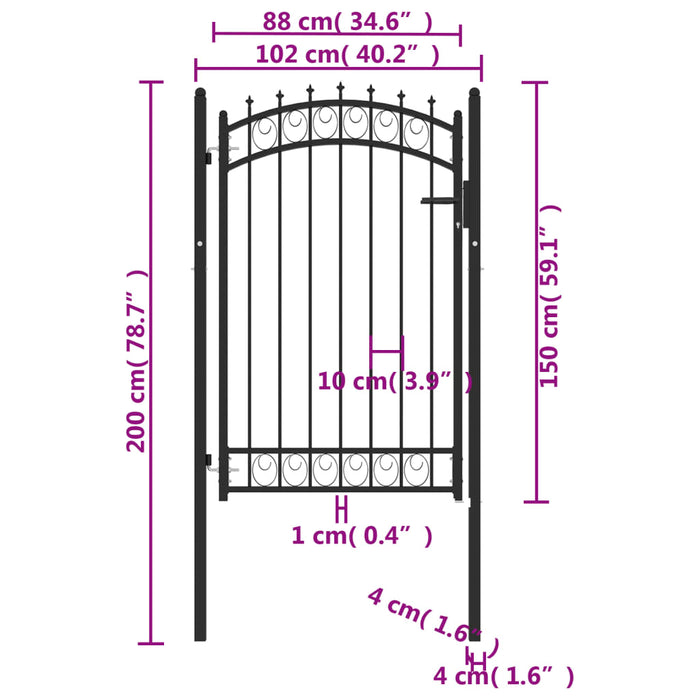 Cancello per Recinzione con Punte in Acciaio 100x150 cm Nero cod mxl 39018