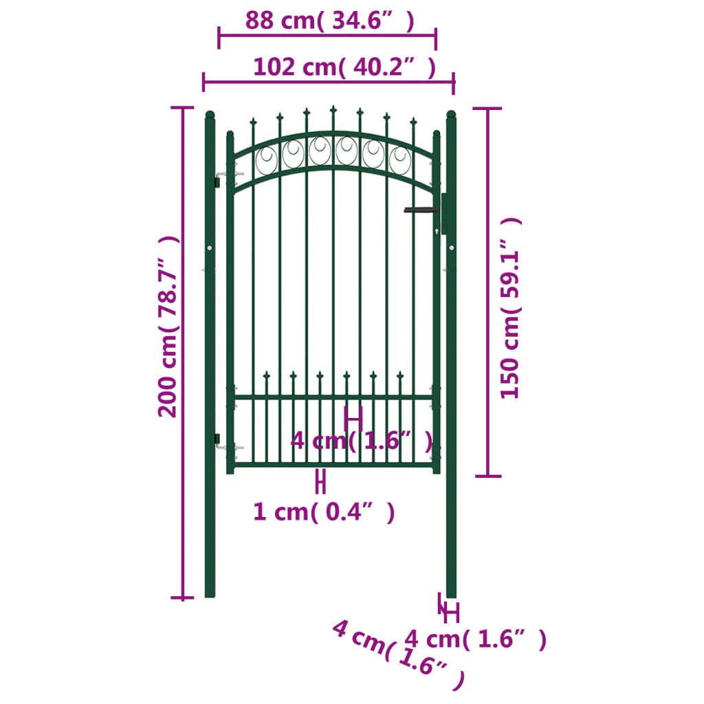 Cancello per Recinzione con Punte in Acciaio 100x150 cm Verde cod mxl 41060