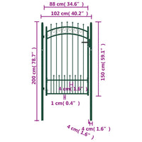 Cancello per Recinzione con Punte in Acciaio 100x150 cm Verde cod mxl 41060