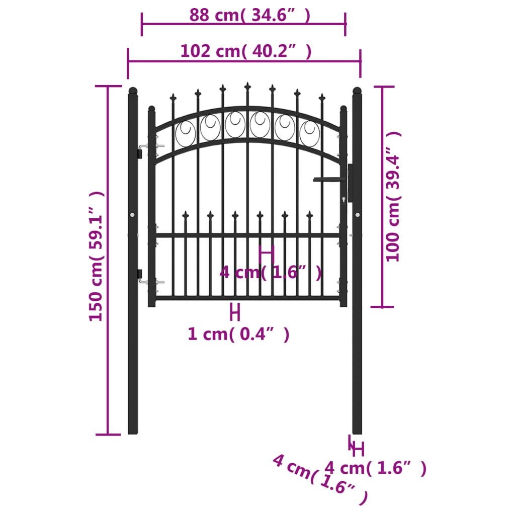 Cancello per Recinzione con Punte in Acciaio 100x100 cm Nero 146388