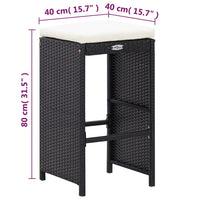 Set da Bar da Giardino 7 pz con Cuscini in Polyrattan Nero