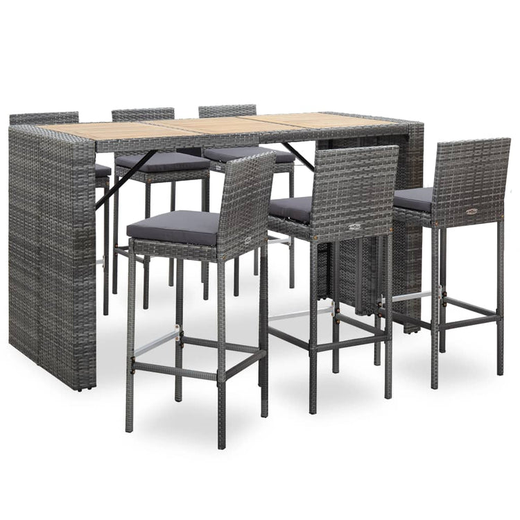 Set da Bar da Giardino 7 pz con Cuscini in Polyrattan Grigio cod mxl 37860