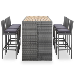 Set da Bar da Giardino 7 pz con Cuscini in Polyrattan Grigio 49563