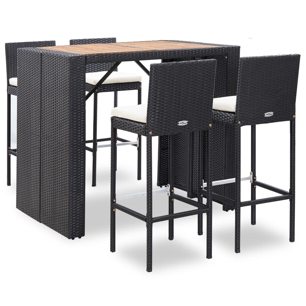 Set da Bar da Giardino 5 pz in Polyrattan e Massello d'Acacia  cod mxl 35362