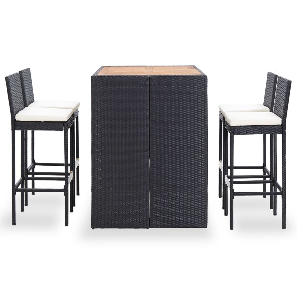 Set da Bar da Giardino 5 pz in Polyrattan e Massello d'Acacia  cod mxl 35362