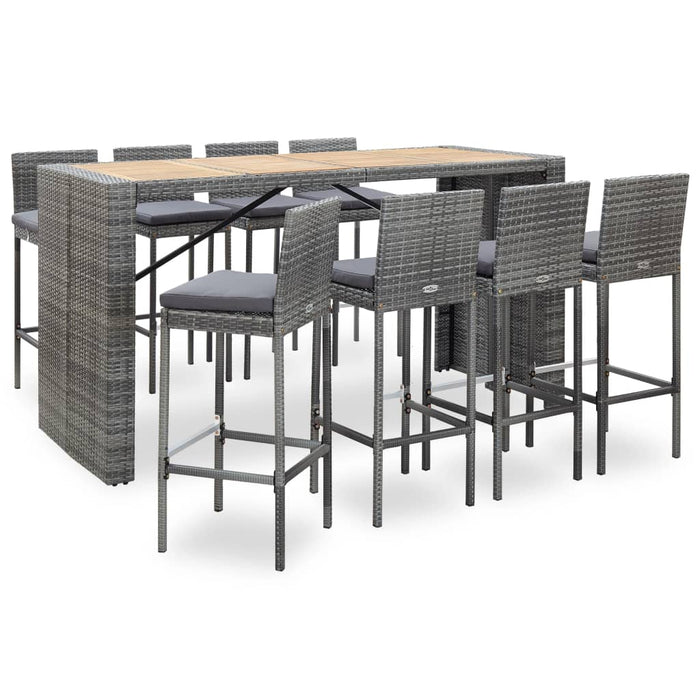 Set da Bar da Giardino 9 pz Polyrattan e Legno Acacia Grigio 49567