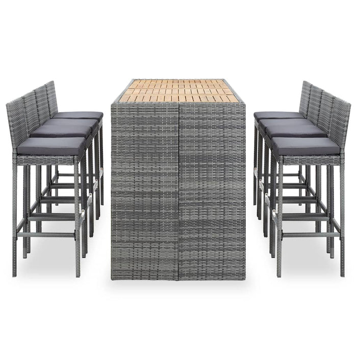 Set da Bar da Giardino 9 pz Polyrattan e Legno Acacia Grigio 49567